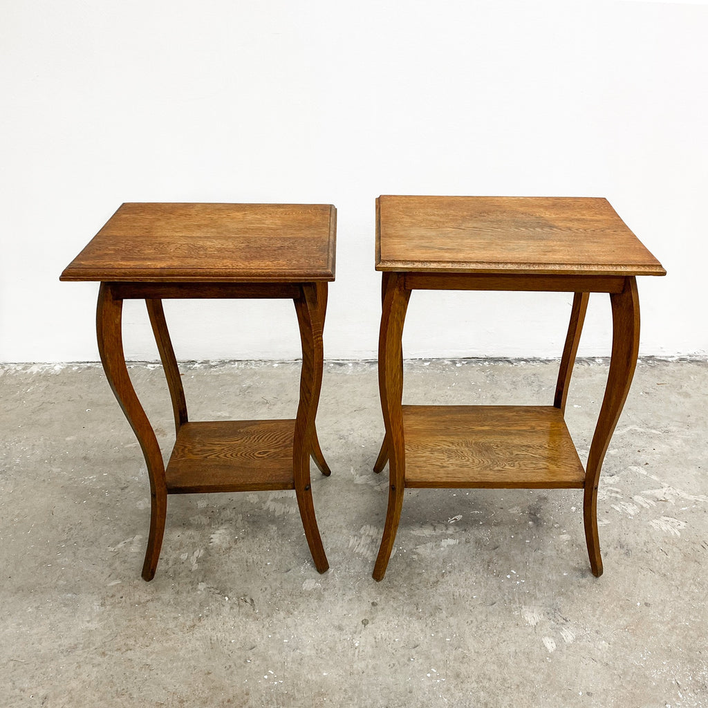 Pair Of Antique Oak 1920's Side Table Plant Stands