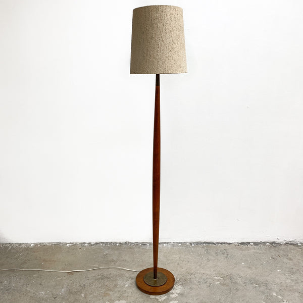 Mid Century Maple Floor Lamp With Brass Details