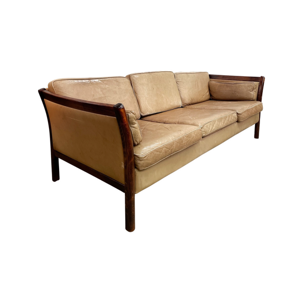 Danish Tan Leather Three Seater Lounge