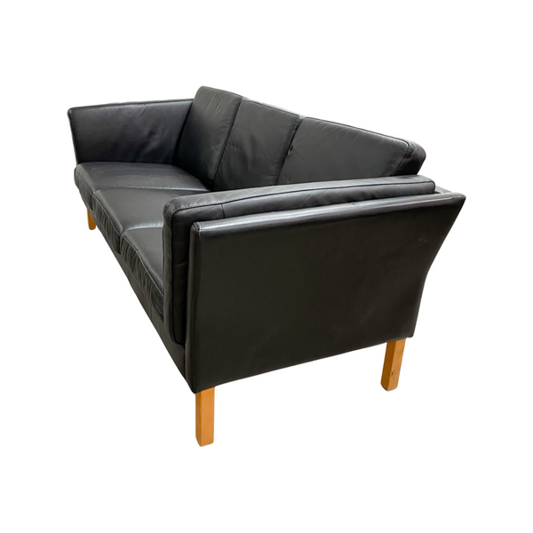 Black Leather Three Seater Danish Sofa