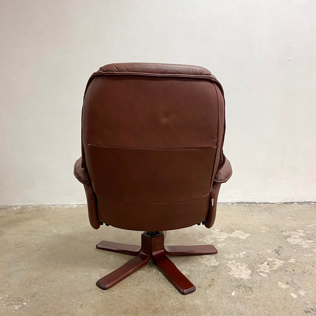 Danish Leather Swivel Recliner Armchair By Hjort Knudsen