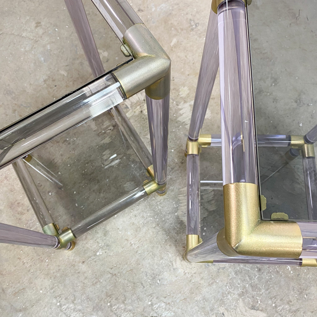 1980's Pair of Perspex & Glass Bedside Tables