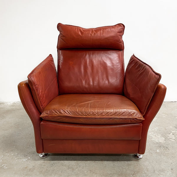 Danish Mid Century Highback Leather Armchair