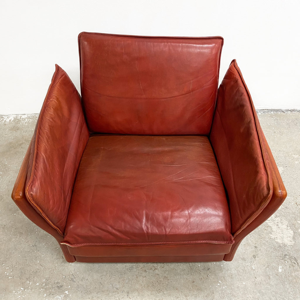 Danish Mid Century Lowback Leather Armchair