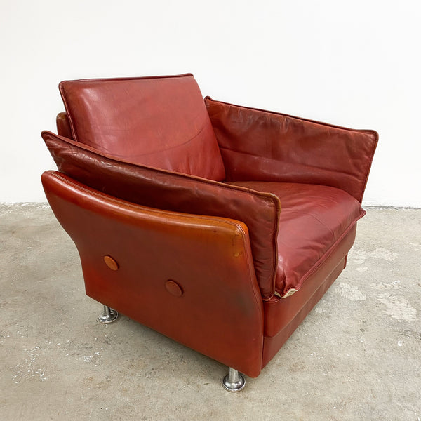 Danish Mid Century Lowback Leather Armchair