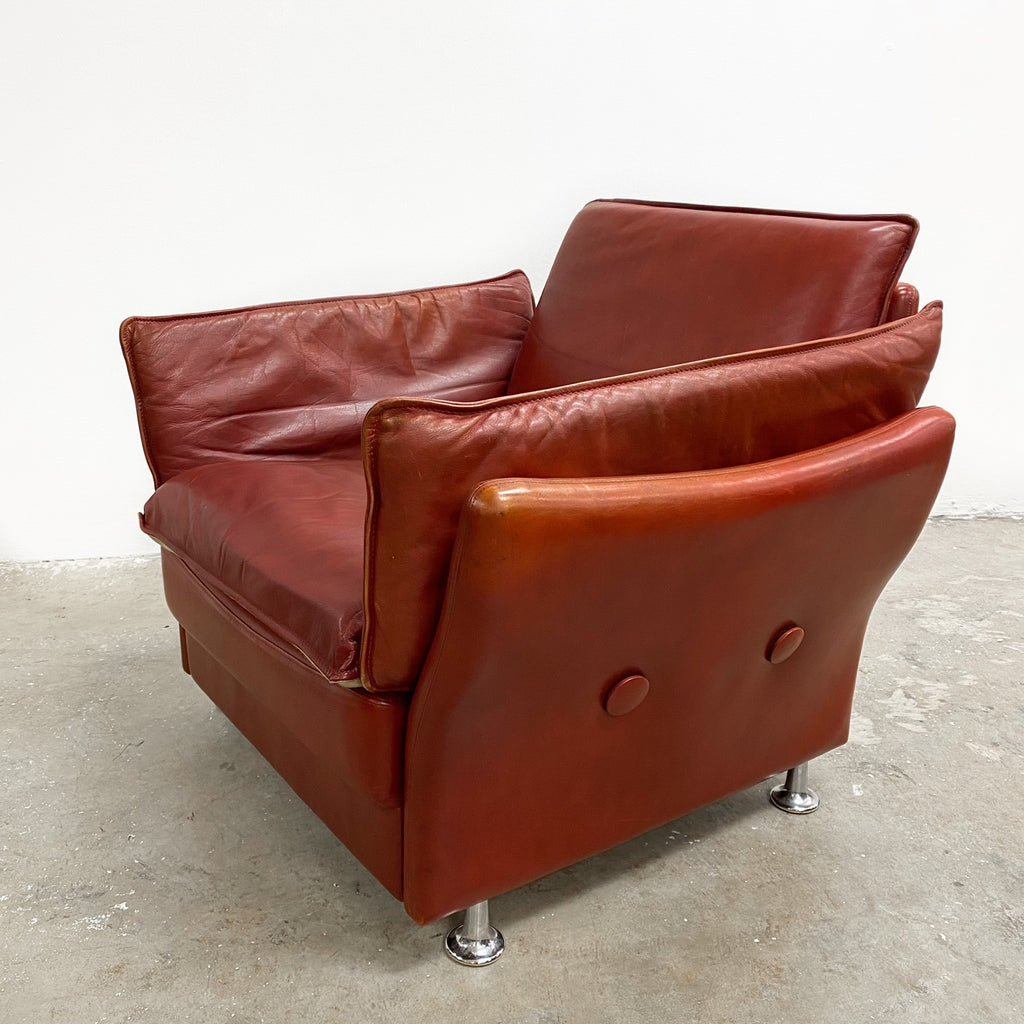 Danish Mid Century Lowback Leather Armchair