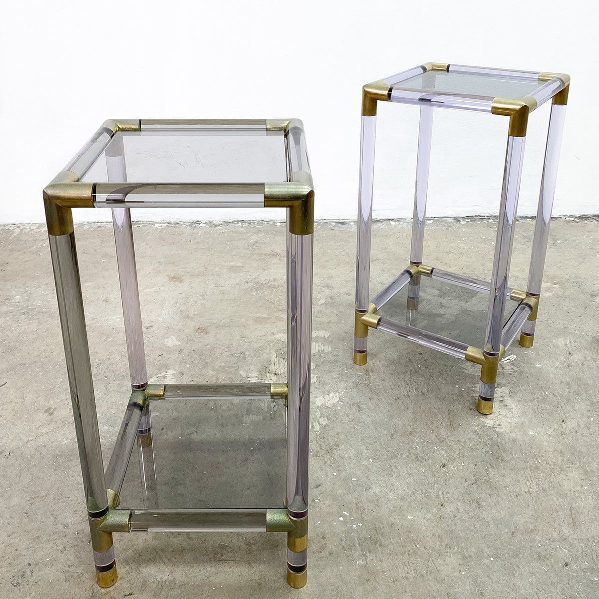 1980's Pair of Perspex & Glass Bedside Tables– The Design Ark