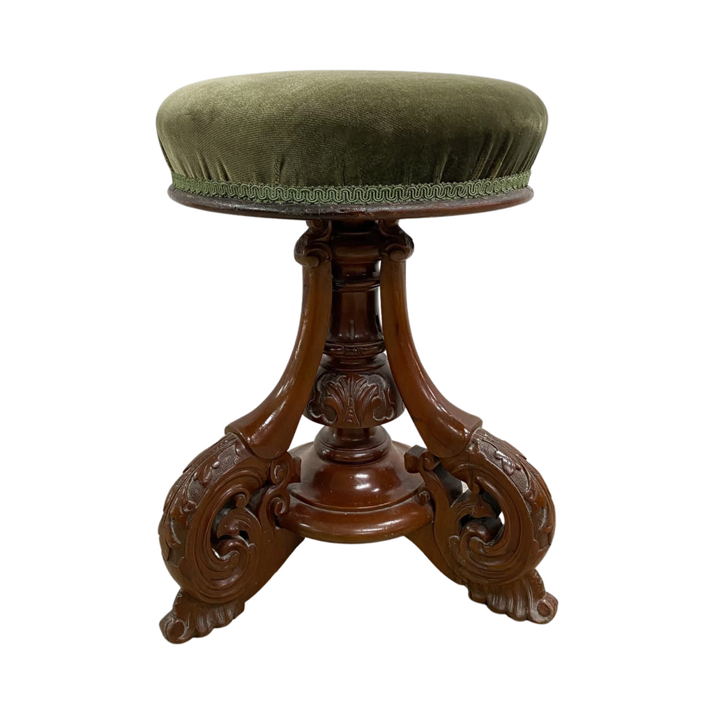 Antique Victorian Heavily Carved Piano Stool