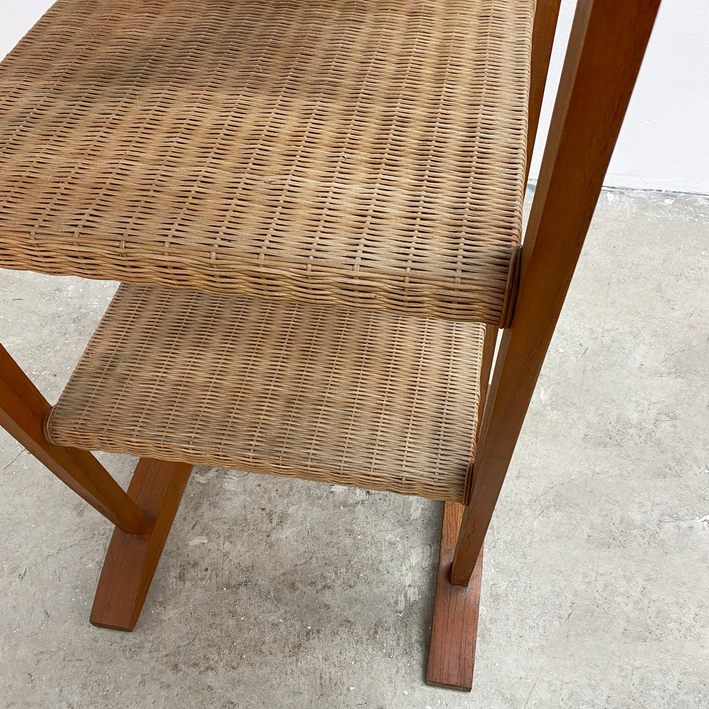 1980s Stretch Arch Sided Wicker Clad Shelves Cane