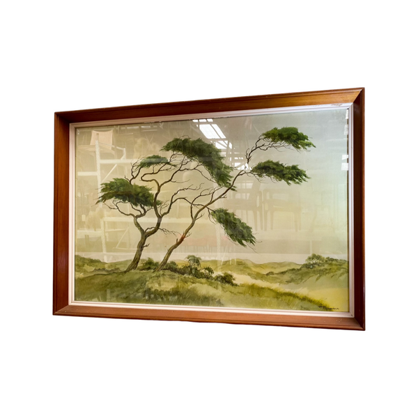 Mid Century Print in original frame of watercolour ‘Pines on Dunes’ 