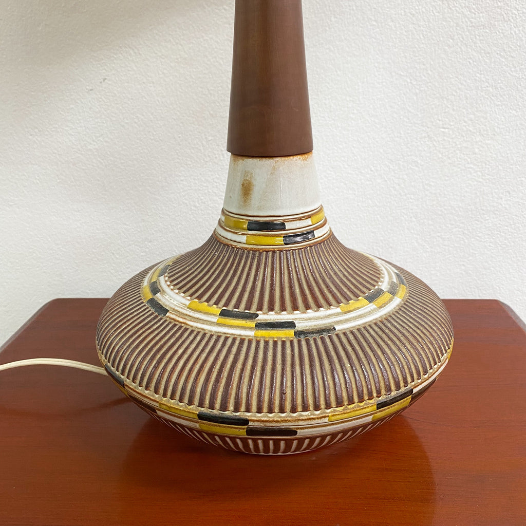 Mid Century Wood and Ceramic Table Lamp