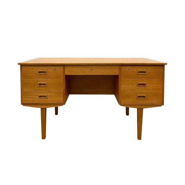 Danish Oak Desk With Return Rear Shelf - Fully Restored