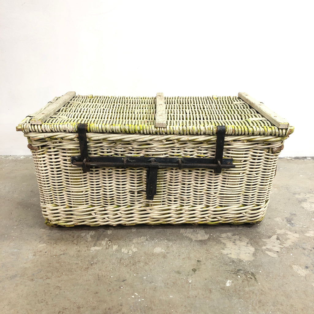 Antique Rustic Cane Wicker Chest Trunk