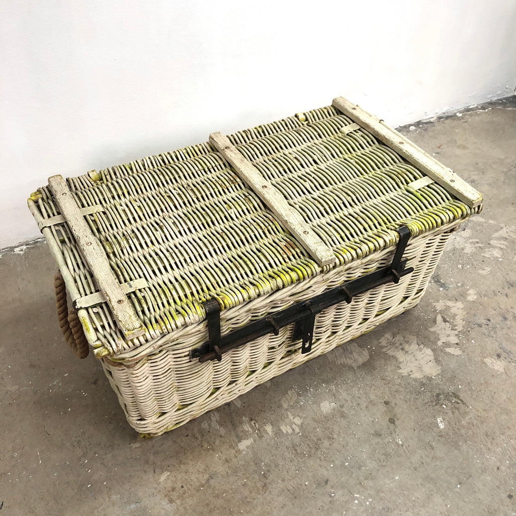 Antique Rustic Cane Wicker Chest Trunk