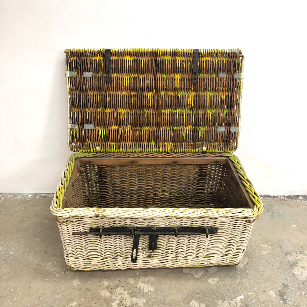Antique Rustic Cane Wicker Chest Trunk