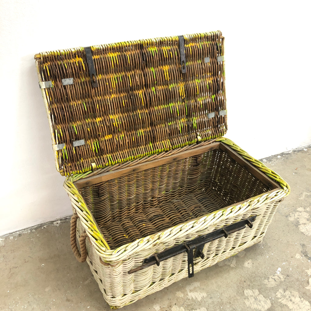 Antique Rustic Cane Wicker Chest Trunk