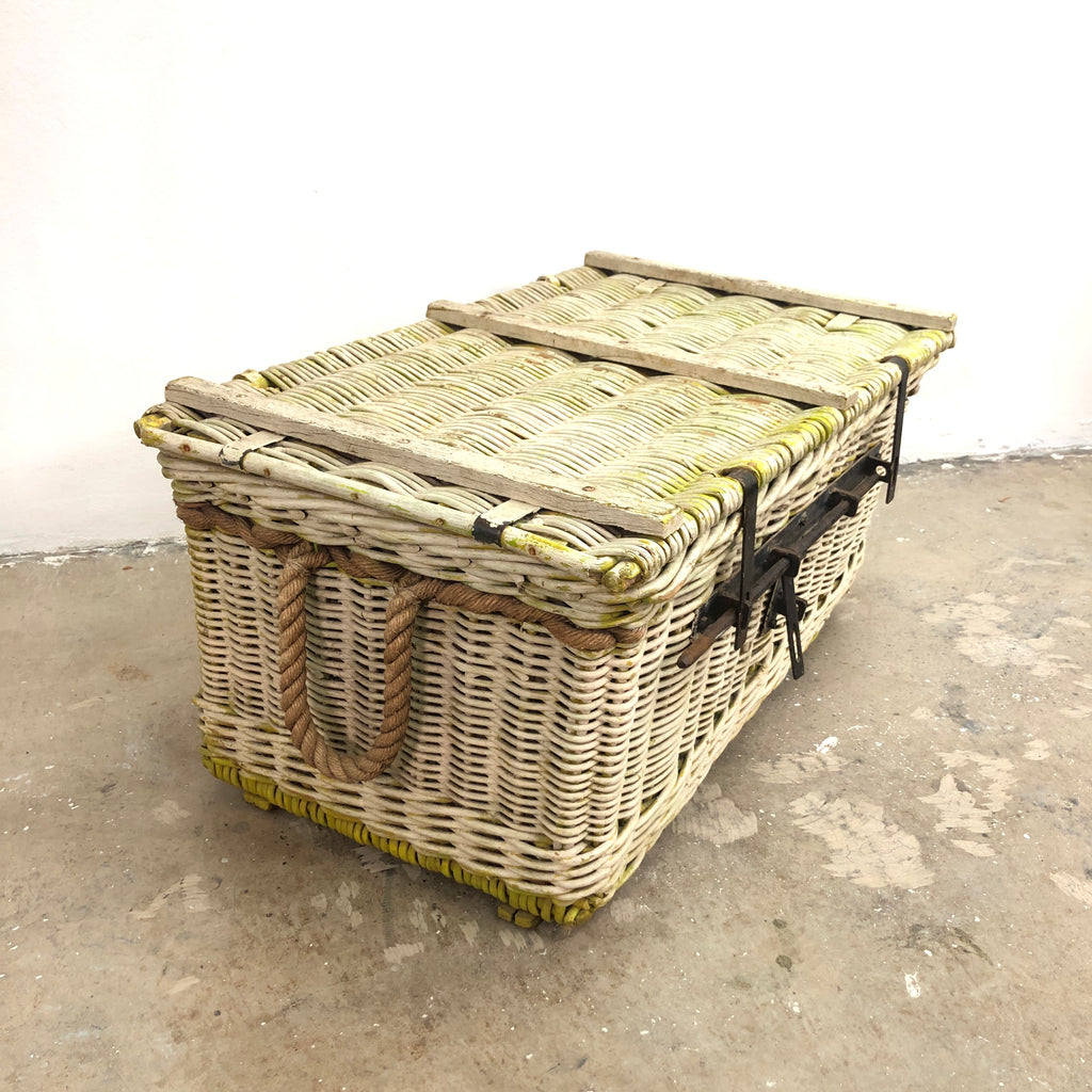 Antique Rustic Cane Wicker Chest Trunk