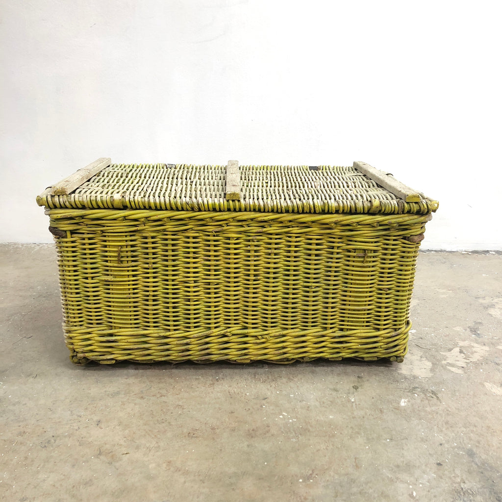 Antique Rustic Cane Wicker Chest Trunk