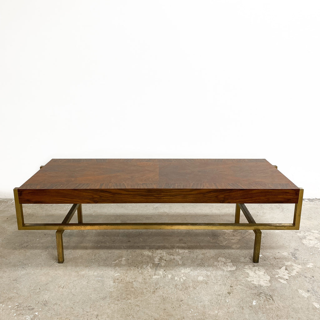 Restored Mid Century Walnut and Brass Coffee Table C1950