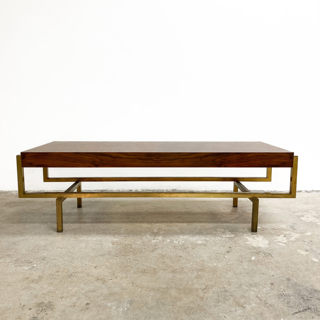 Restored Mid Century Walnut and Brass Coffee Table C1950