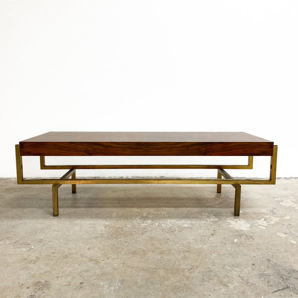 Restored Mid Century Walnut and Brass Coffee Table C1950