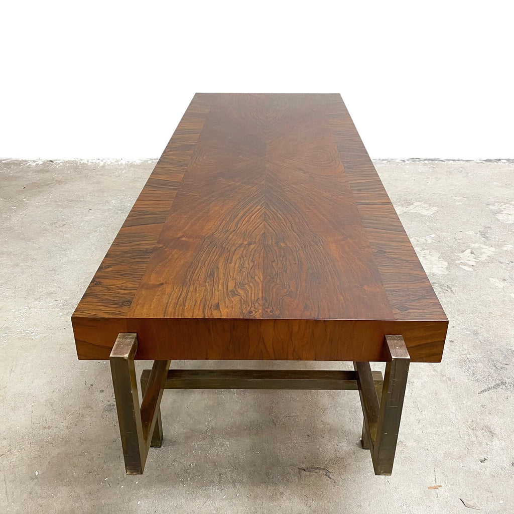Restored Mid Century Walnut and Brass Coffee Table C1950