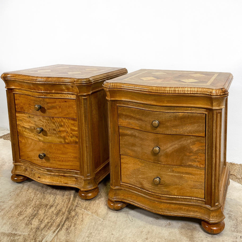 Pair of Parquetry Top Bedside Cabinets