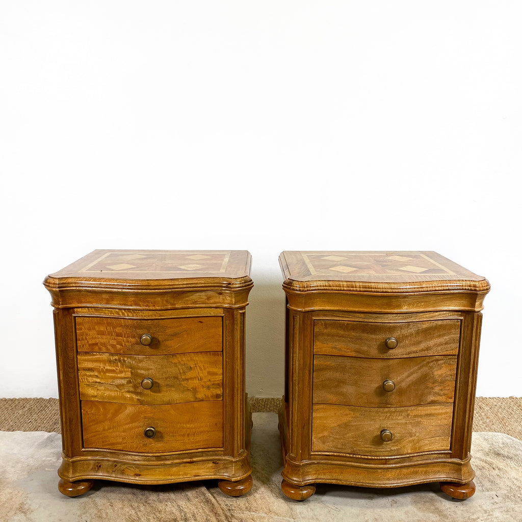 Pair of Parquetry Top Bedside Cabinets