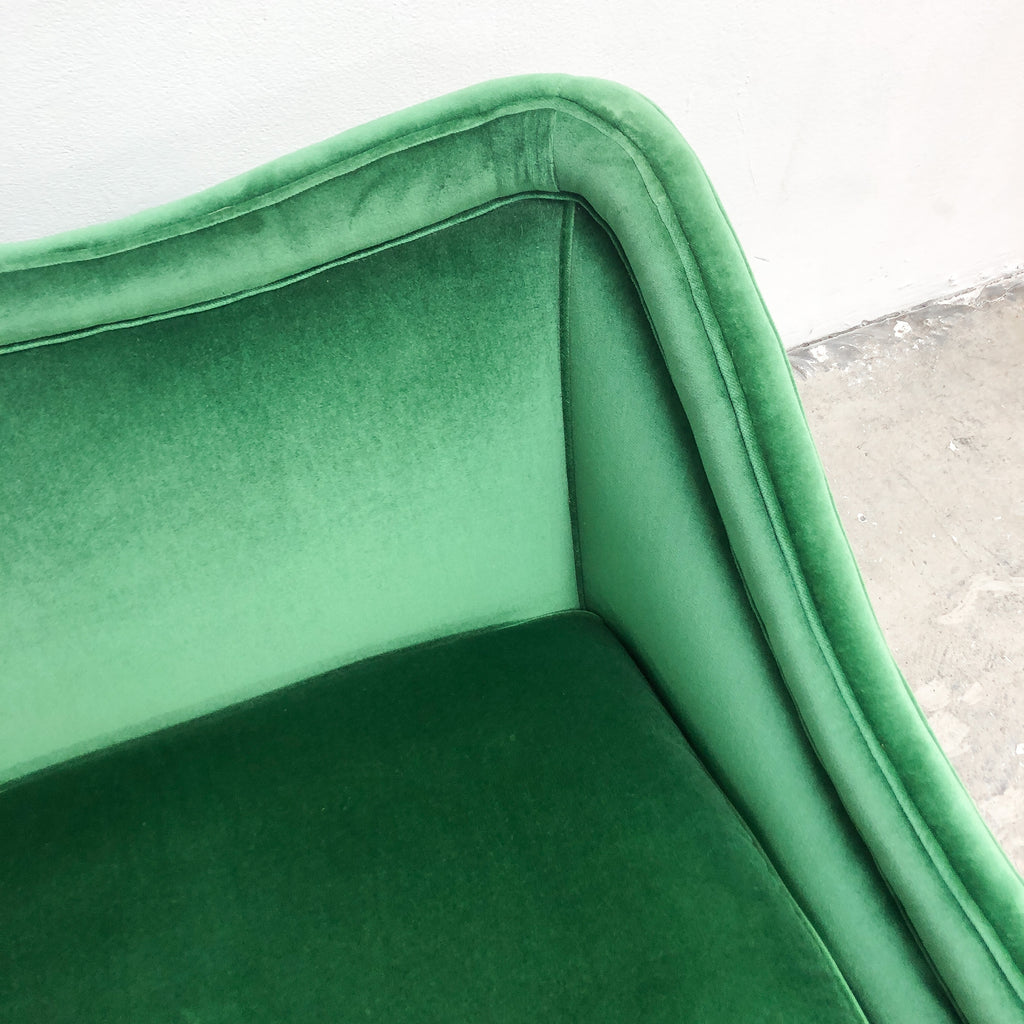 Mid Century Green Velvet Two Seater Sofa
