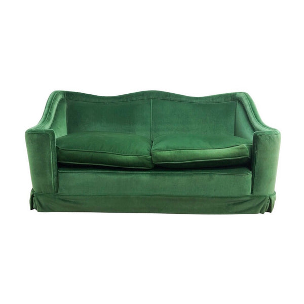 Mid Century Green Velvet Two Seater Sofa