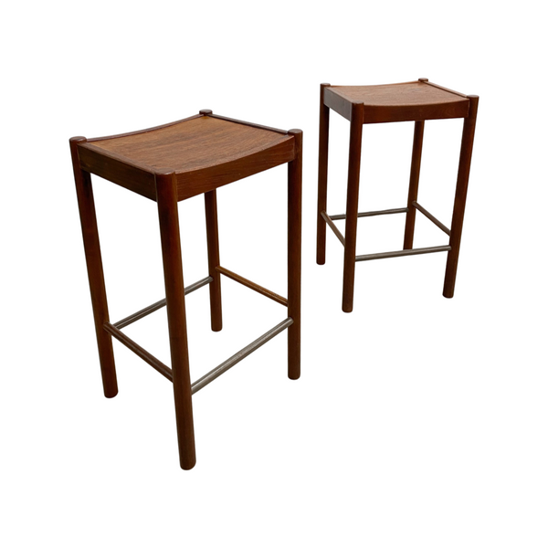 Pair Of Parker Mid Century Teak Bar Stools