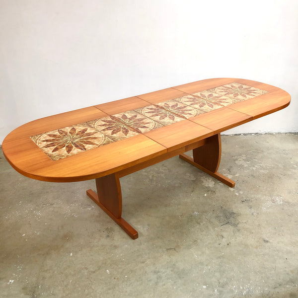 Stunning Danish Extension Table With Inlay Ceramic Tile Top