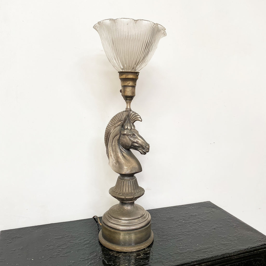 STUNNING PAIR OF SILVER PLATED ANTIQUE HORSE HEAD TABLE LAMPS