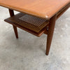 Restored Mid Century Parker Teak Coffee Table With Rattan Shelf