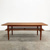 Restored Mid Century Parker Teak Coffee Table With Rattan Shelf
