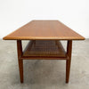 Restored Mid Century Parker Teak Coffee Table With Rattan Shelf