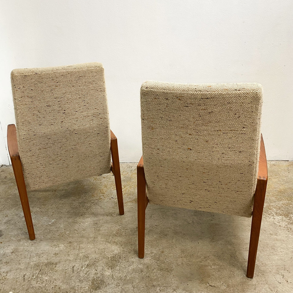 PAIR OF TEAK MID CENTURY HIGH BACK ARMCHAIRS