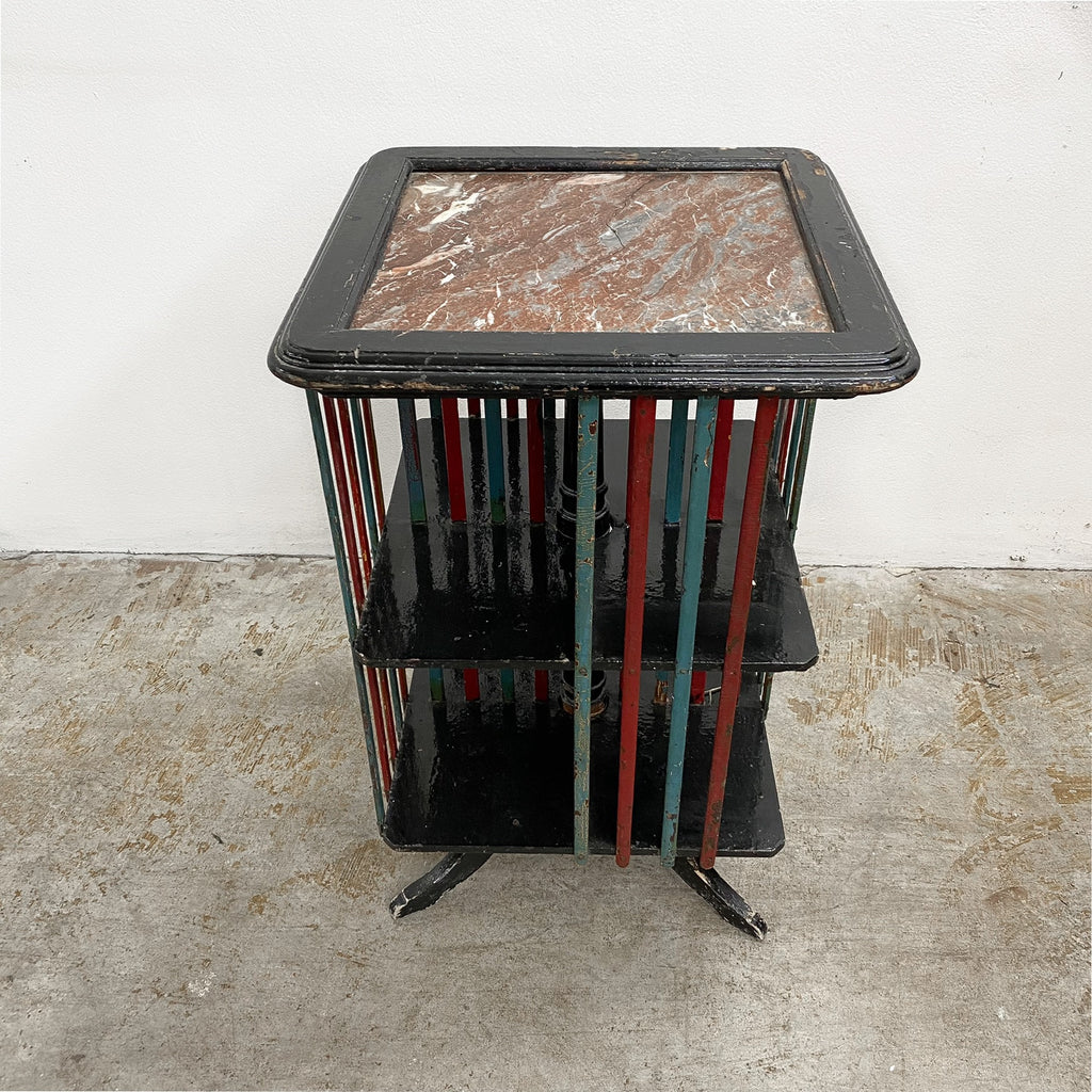 ANTIQUE REVOLVING BOOKCASE WITH MARBLE TOP