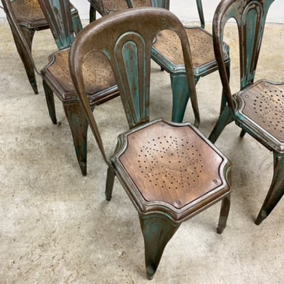 SET OF SIX BELGIAN INDUSTRIAL METAL DINING CHAIRS BY FIBROCIT