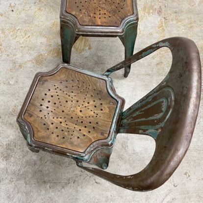 SET OF SIX BELGIAN INDUSTRIAL METAL DINING CHAIRS BY FIBROCIT