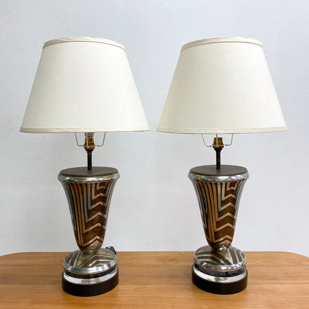 Lucien Gerfaux French Art Deco Pair of Table Lamps