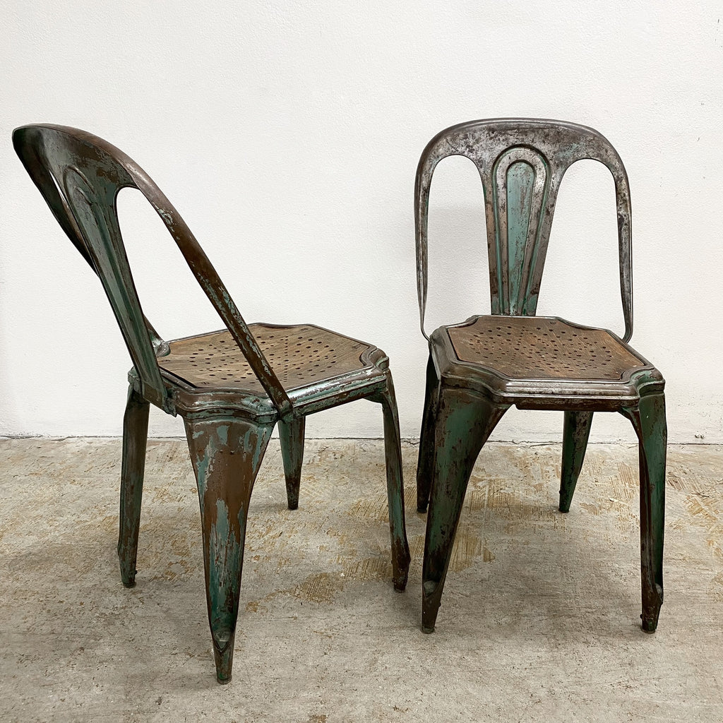 SET OF SIX BELGIAN INDUSTRIAL METAL DINING CHAIRS BY FIBROCIT