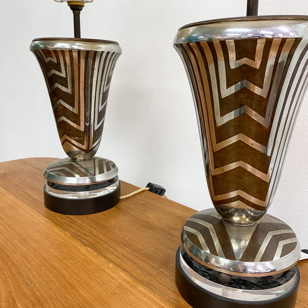 Lucien Gerfaux French Art Deco Pair of Table Lamps
