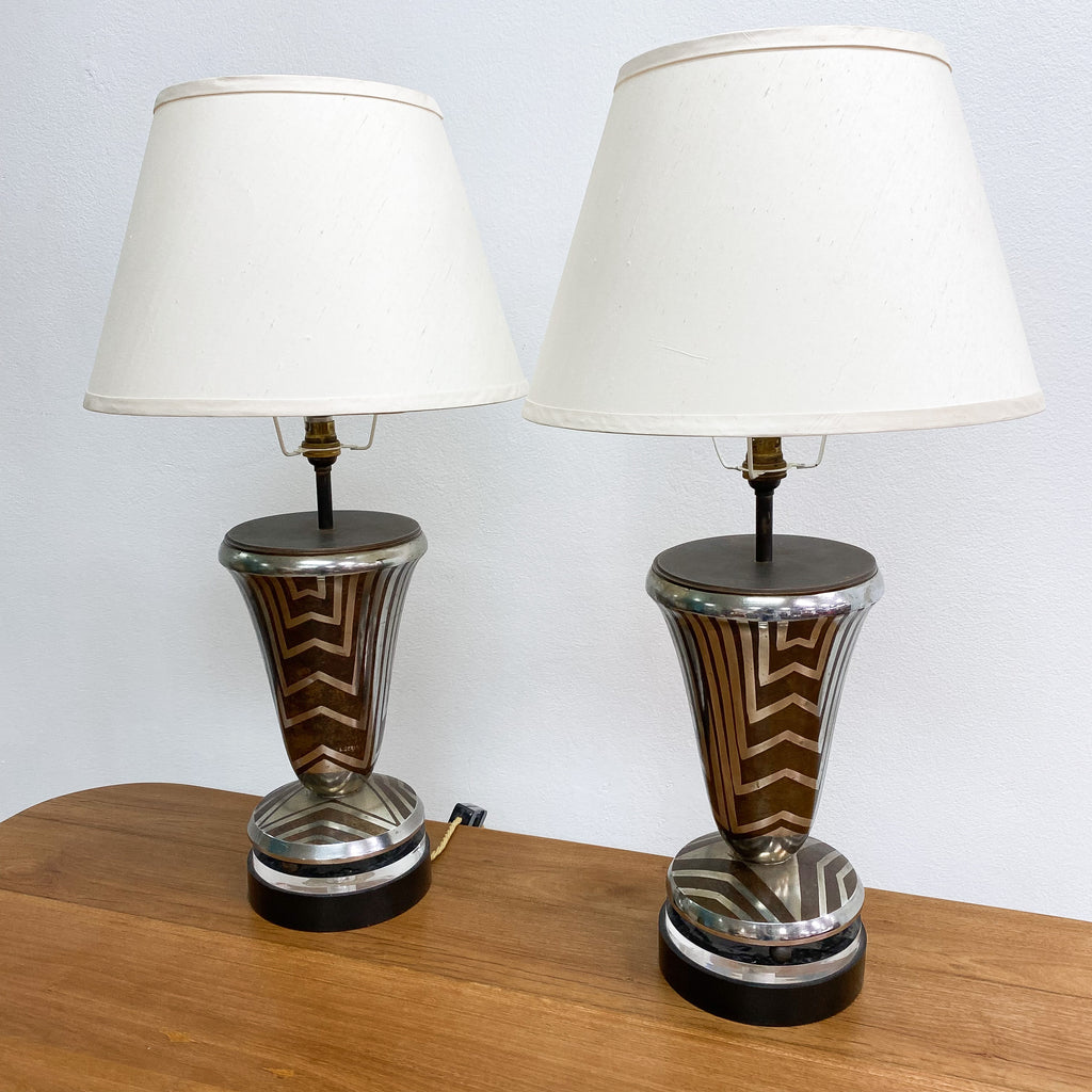 Lucien Gerfaux French Art Deco Pair of Table Lamps