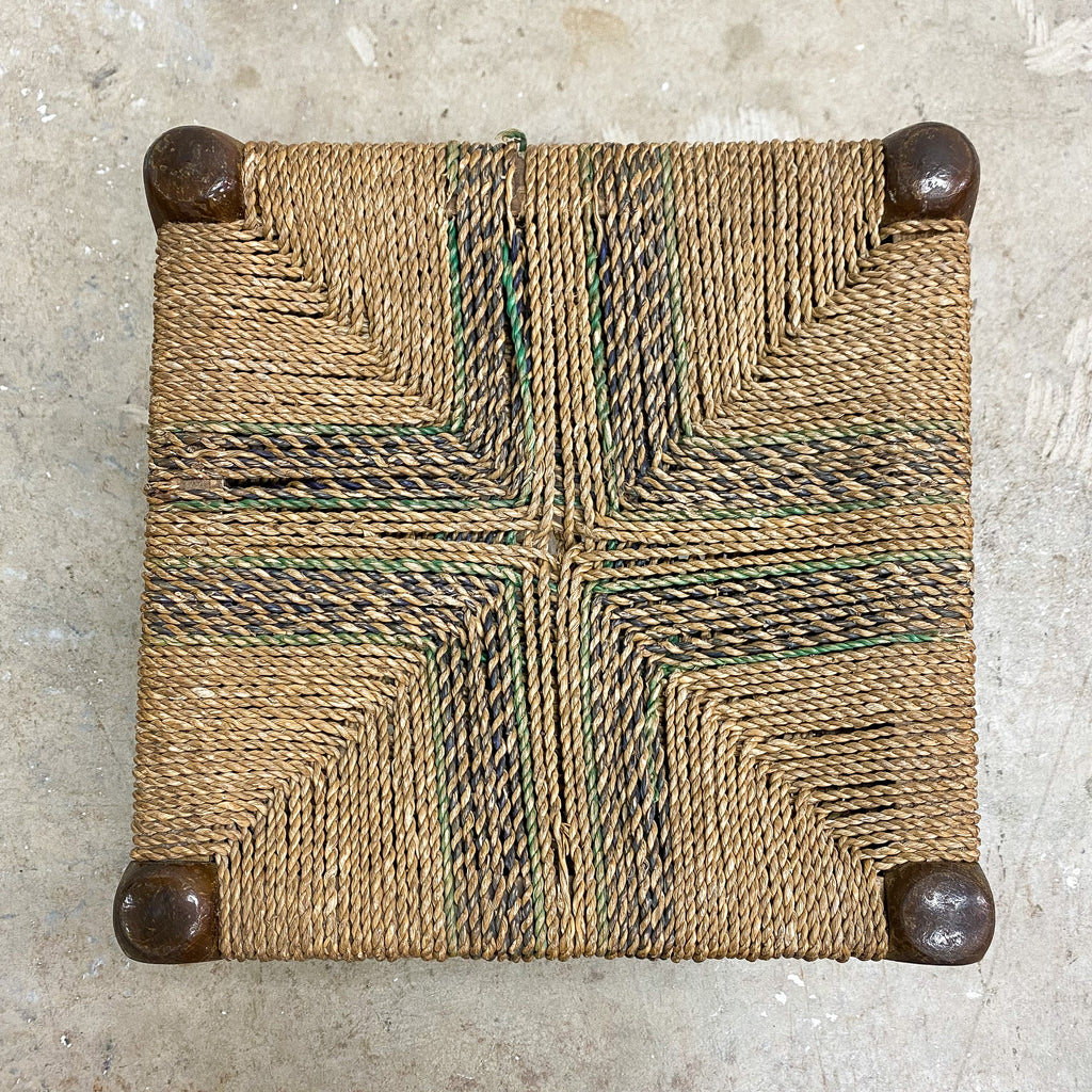 Vintage Oak and Raffia Stool