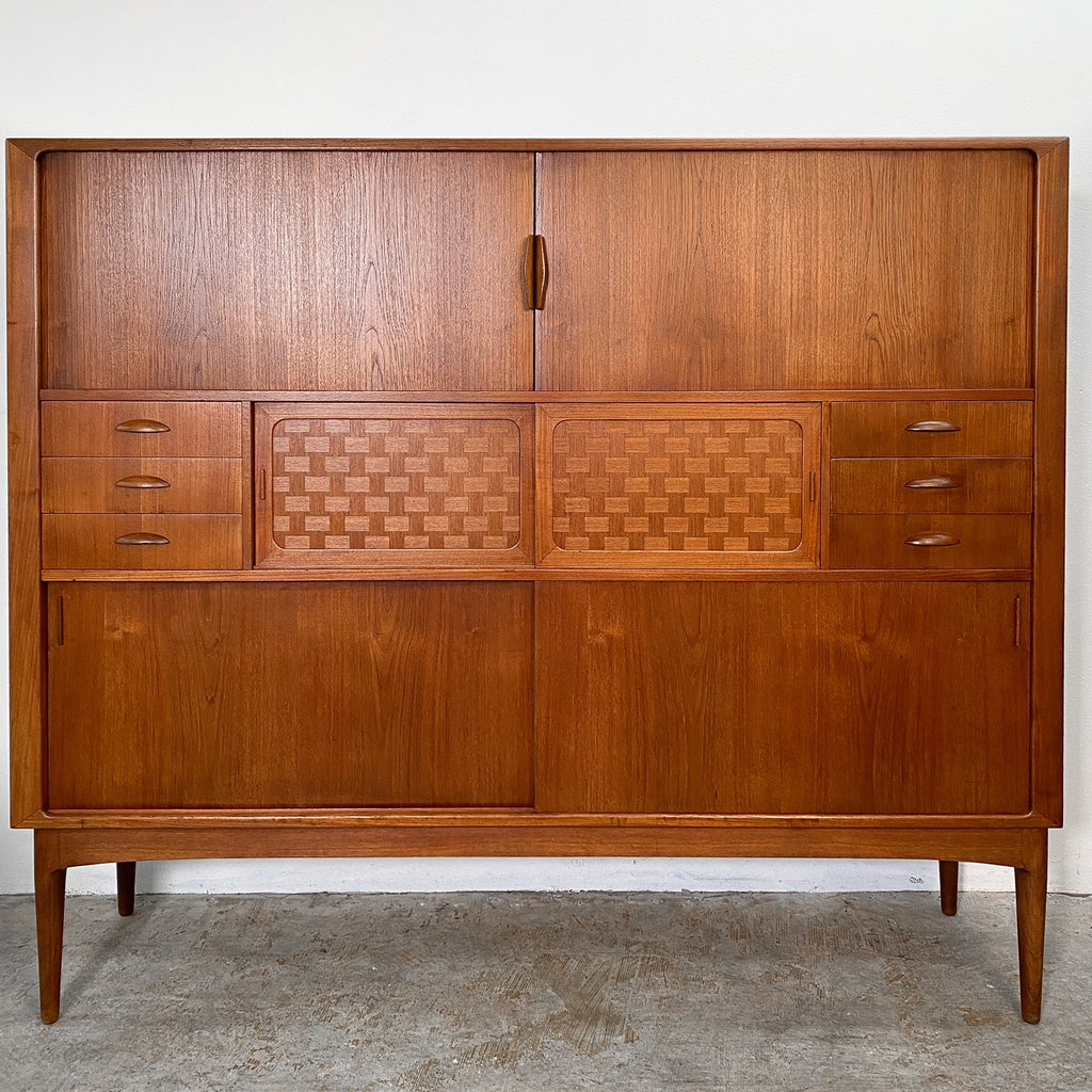 Mid Century Tambour Door Marquetry Sideboard