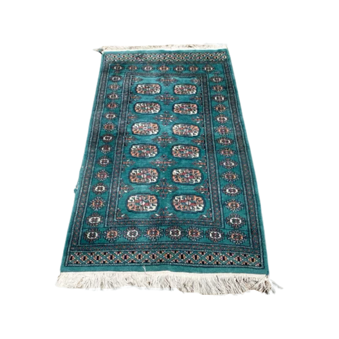 Vintage Handmade Green Wool Rug