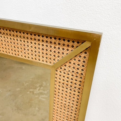 Vintage Brass and Rattan Framed Mirror