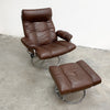 Mid Century Leather Swivel Arm Chair + Footstool By Ekornes Scandinavia