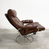 Mid Century Leather Swivel Arm Chair + Footstool By Ekornes Scandinavia